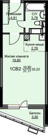 Планировка студии(квартира) площадью 32.6 квадратных метров в “ЖК Соболевка”