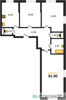 Планировка трехкомнатной(квартира) площадью 81.9 квадратных метров в “ЖК Одинцово Сити”