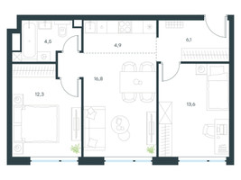 Планировка трехкомнатной(квартира) площадью 58.2 квадратных метров в “ЖК Левел Мичуринский”
