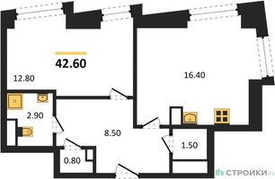 Планировка однокомнатной(квартира) площадью 42.6 квадратных метров в “ЖК Обручева 30”