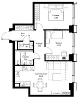Планировка двухкомнатной(квартира) площадью 57.1 квадратных метров в “ЖК Cityzen (Ситизен)”
