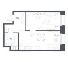 Планировка однокомнатной(апартаменты) площадью 48.74 квадратных метров в “ЖК Апарт-отель Тропарево парк”