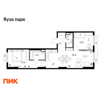 Планировка двухкомнатной(квартира) площадью 64 квадратных метров в “ЖК Яуза Парк (Мытищи)”
