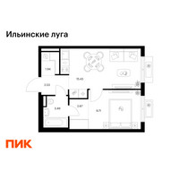 Планировка однокомнатной(квартира) площадью 35.77 квадратных метров в “ЖК Ильинские луга”