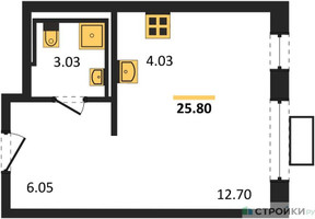Планировка студии(квартира) площадью 25.81 квадратных метров в “ЖК Прибрежный Парк”