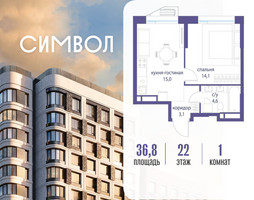 Планировка однокомнатной(квартира) площадью 36.8 квадратных метров в “ЖК Символ”