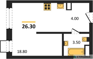 Планировка студии(квартира) площадью 26.3 квадратных метров в “ЖК Foreville (Форевилль)”