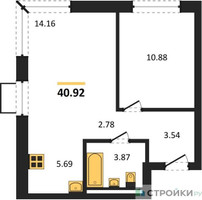 Планировка однокомнатной(квартира) площадью 40.92 квадратных метров в “ЖК Квартал Западный”