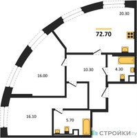 Планировка двухкомнатной(квартира) площадью 72.7 квадратных метров в “ЖК Нагатино Ай-Лэнд”