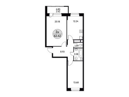 Планировка двухкомнатной(квартира) площадью 62.42 квадратных метров в “ЖК Солнечная долина (Щёлково)”