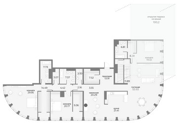 Планировка 4+ комнатной(апартаменты) площадью 301.96 квадратных метров в ЖК “ЖК Sky View (Скай Вью)”