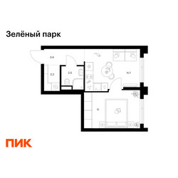 Планировка однокомнатной(квартира) площадью 30.8 квадратных метров в ЖК “ЖК Зеленый парк”