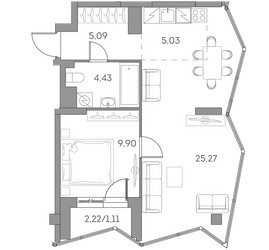 Планировка двухкомнатной(квартира) площадью 50.8 квадратных метров в ЖК “ЖК Аквилон Beside 2.0”