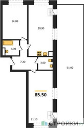 Планировка двухкомнатной(квартира) площадью 85.5 квадратных метров в ЖК “ЖК Обручева 30”
