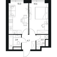 Планировка однокомнатной(квартира) площадью 41.2 квадратных метров в “ЖК NEXUS by Akvilon (Нексус от Аквилон)”