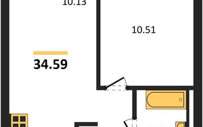 Планировка однокомнатной(квартира) площадью 34.59 квадратных метров в ЖК “ЖК Квартал Западный”
