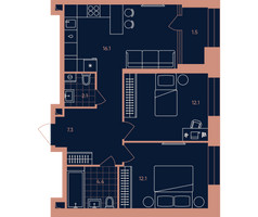 Планировка трехкомнатной(квартира) площадью 57.6 квадратных метров в “Квартал Эра”