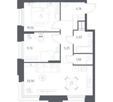 Планировка двухкомнатной(апартаменты) площадью 55.99 квадратных метров в “ЖК Апарт-отель Тропарево парк”