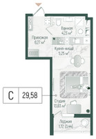 Планировка студии(квартира) площадью 31.3 квадратных метров в “ЖК Рига Хиллс”