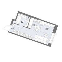 Планировка студии(квартира) площадью 24.3 квадратных метров в “ЖК Родина Переделкино”