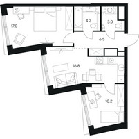 Планировка двухкомнатной(квартира) площадью 57.7 квадратных метров в “ЖК Нексус от Аквилон”