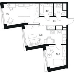 Планировка двухкомнатной(квартира) площадью 57.7 квадратных метров в ЖК “ЖК Нексус от Аквилон”