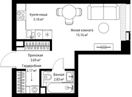 Планировка студии(квартира) площадью 29.01 квадратных метров в “ЖК Веер”