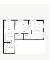 Планировка трехкомнатной(квартира) площадью 81.5 квадратных метров в “ЖК Яуза Парк (Мытищи)”