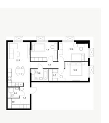 Планировка трехкомнатной(квартира) площадью 81.5 квадратных метров в ЖК “ЖК Яуза Парк (Мытищи)”
