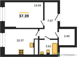 Планировка однокомнатной(квартира) площадью 37.39 квадратных метров в “ЖК Дюна”