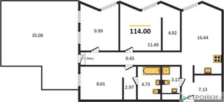 Планировка трехкомнатной(квартира) площадью 114 квадратных метров в “ЖК Insider (Инсайдер)”