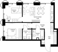 Планировка двухкомнатной(квартира) площадью 61 квадратных метров в “ЖК СЕТ”