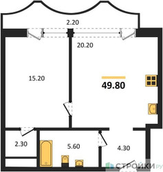 Планировка однокомнатной(квартира) площадью 49.8 квадратных метров в ЖК “ЖК Союз (СВАО)”