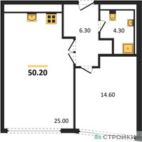 Планировка однокомнатной(квартира) площадью 50.2 квадратных метров в “ЖК High Life (Хай Лайф)”