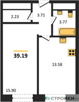 Планировка однокомнатной(квартира) площадью 39.19 квадратных метров в “ЖК Городские Истории”