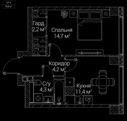 Планировка однокомнатной(квартира) площадью 36.8 квадратных метров в ЖК “ЖК СЕЗАР БУДУЩЕЕ”