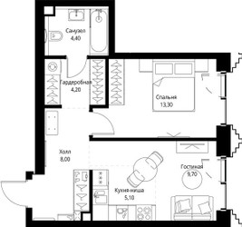 Планировка однокомнатной(квартира) площадью 45.2 квадратных метров в ЖК “ЖК СЕТ”