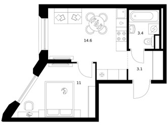 Планировка однокомнатной(квартира) площадью 32.1 квадратных метров в ЖК “ЖК Москворечье”