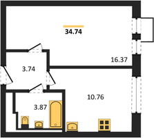 Планировка однокомнатной(квартира) площадью 34.74 квадратных метров в “ЖК Квартал Сабурово”