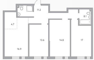Планировка 4+ комнатной(квартира) площадью 86.3 квадратных метров в “ЖК Тринити”