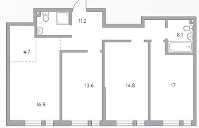 Планировка 4+ комнатной(квартира) площадью 86.3 квадратных метров в ЖК “ЖК Тринити”