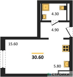 Планировка студии(квартира) площадью 30.6 квадратных метров в ЖК “ЖК "Коллекция"”