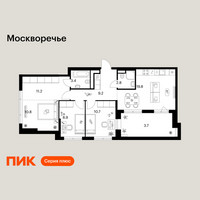 Планировка трехкомнатной(квартира) площадью 80.5 квадратных метров в “ЖК Москворечье”