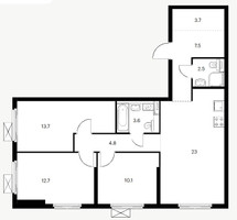 Планировка трехкомнатной(квартира) площадью 81.1 квадратных метров в “ЖК Сигнальный 16”