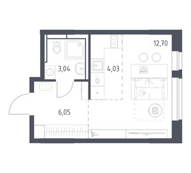 Планировка студии(квартира) площадью 25.7 квадратных метров в ЖК “ЖК Новое Видное”
