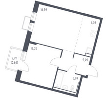 Планировка однокомнатной(квартира) площадью 44.3 квадратных метров в “ЖК Молжаниново”