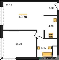 Планировка однокомнатной(квартира) площадью 48.3 квадратных метров в “ЖК VERY на Миклухо-Маклая (Вери на Миклухо-Маклая)”