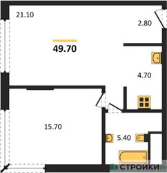 Планировка однокомнатной(квартира) площадью 48.3 квадратных метров в ЖК “ЖК VERY на Миклухо-Маклая (Вери на Миклухо-Маклая)”