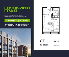Планировка студии(квартира) площадью 28 квадратных метров в “ЖК Пушкино Град”