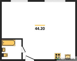 Планировка однокомнатной(квартира) площадью 44.2 квадратных метров в “ЖК Фестиваль парк-2”